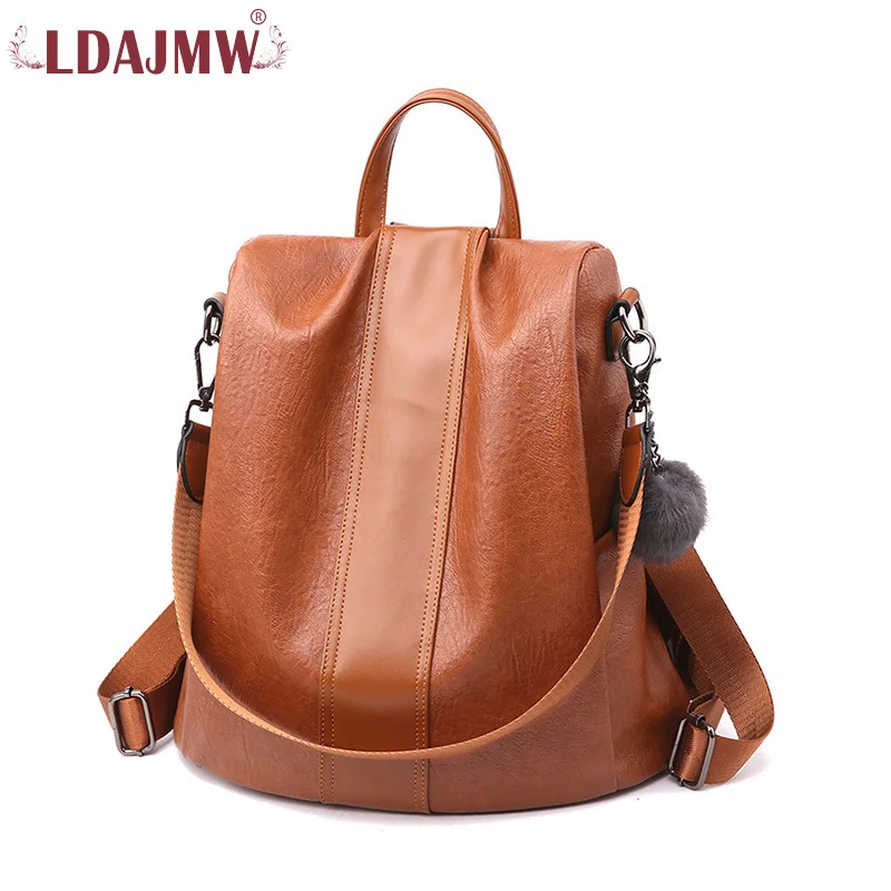 LDAJMW Brand Designer Women Leather Backpack Casual Travel Backpack