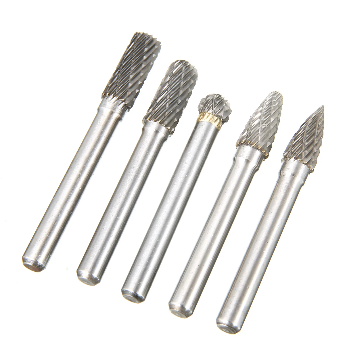 New 5pcs Tungsten Carbide 8mm Rotary Point Burrs Electric Grinder 6mm Shank Bits Set For Finishing Metal Molds Processing