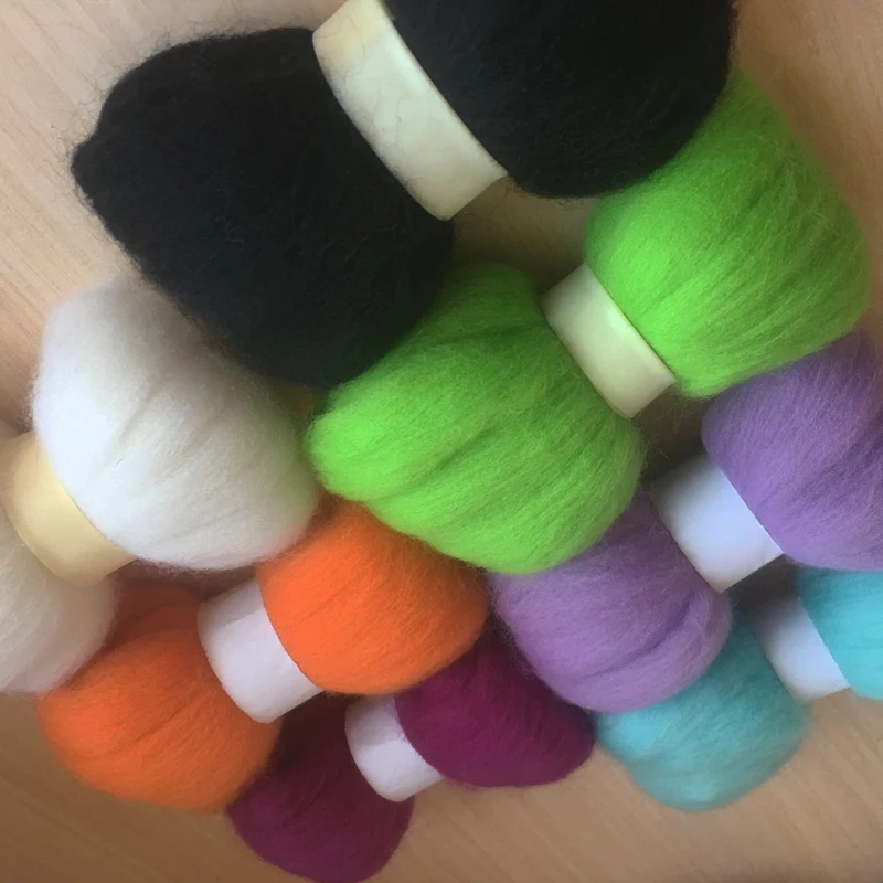 WFPFBEC DIY handmade Needle Felting wool felt poke fun filled Wool fibre Tops Roving DIY Spin 10g/7pcs/lot 70g