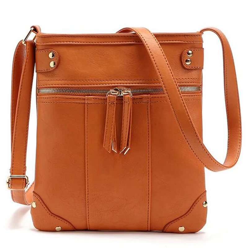 

Fashion women leather messenger bags double zipper vintage style women bags handbag bolsa feminina casual shoulder bags
