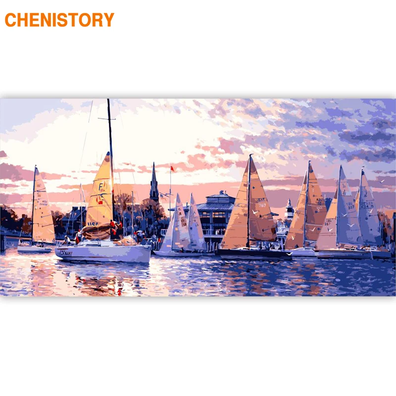 

CHENISTORY 60x120cm sailboat Landscape Frame DIY Painting By Numbers Large Size Hand Painted Oil Painting On Canvas Home Decors