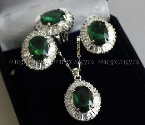 

Free shipping 14KGP GP Beryl Earrings /Ring / Necklace Pendant Set 18" AALD1036