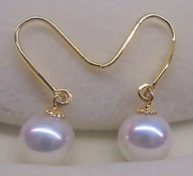 

Free shipping hot sale Women Bridal Wedding Jewelry >>>AAA 8-9mm round Akoya white pearl earrings14K