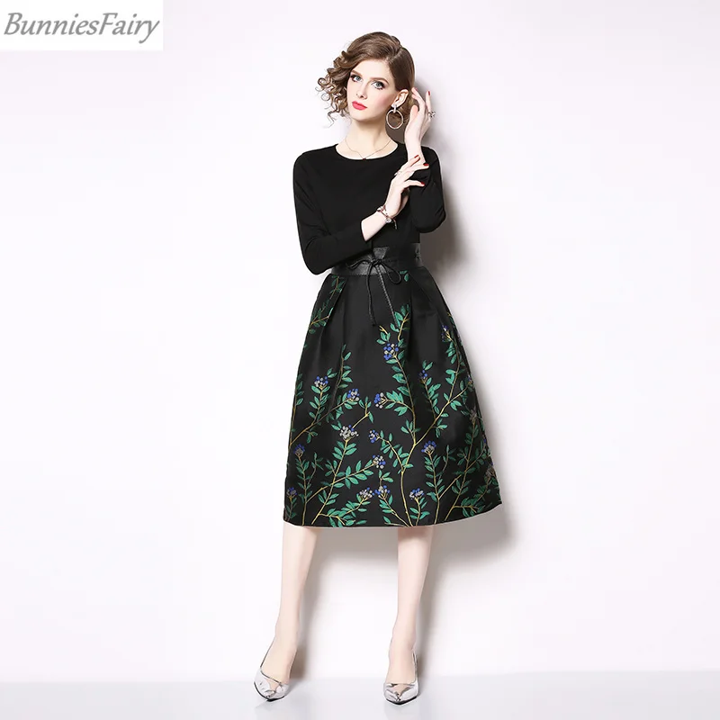 BunniesFairy 2019 Весна Осень женское Хепберн элегантное Ретро зеленое цветочное