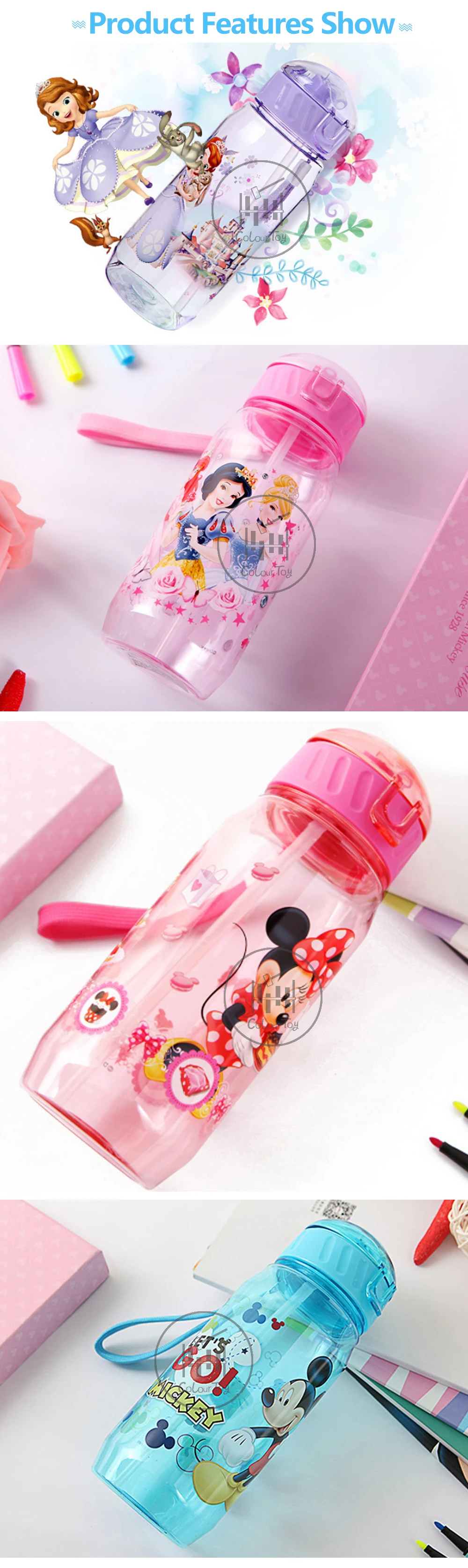 Disney 450 мл детская бутылка для воды Микки Минни Детские Портативные бутылочки для кормления Герметичный Прочный Спортивный Кубок