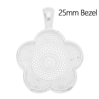

25mm Bezel Silver Plated Pendant Trays, Blank Pendant Bases, Flower Pendant Settings for Glass or Stickers-C3593