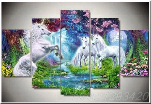 

Diamond Painting Cross Stitch Kits Full DIY Diamond Embroidery 5D Diamond Mosaic Home Decor Forest horse 5pcs