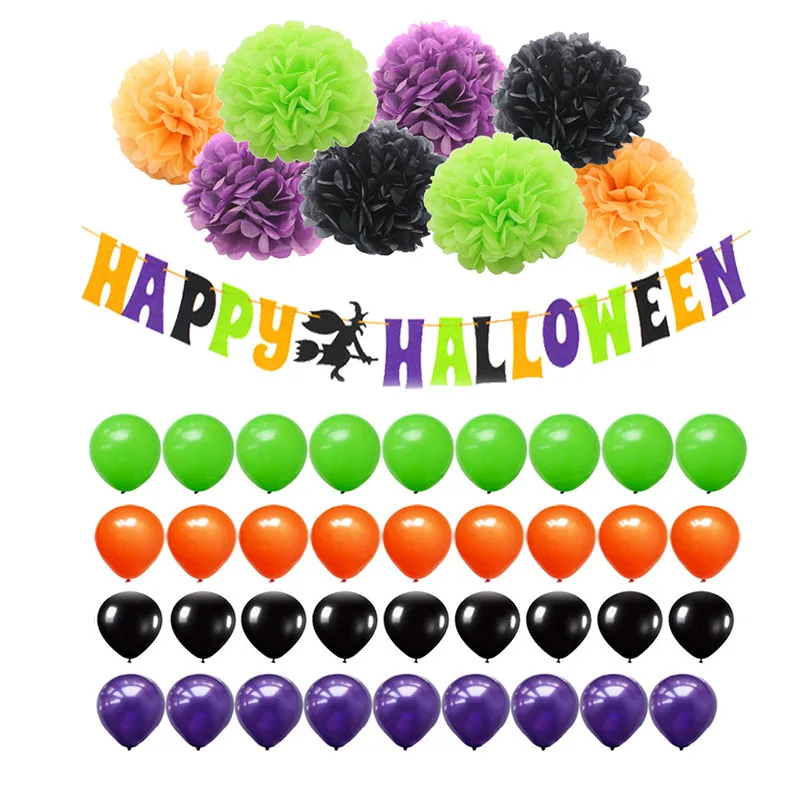 diy halloween decorations paper pom poms latex balloons happy halloween banner set party supplies house kindergarten decor - Halloween Supplies diy halloween decorations paper pom poms latex balloons happy halloween banner set party supplies house kindergarten decor - Halloween Supplies