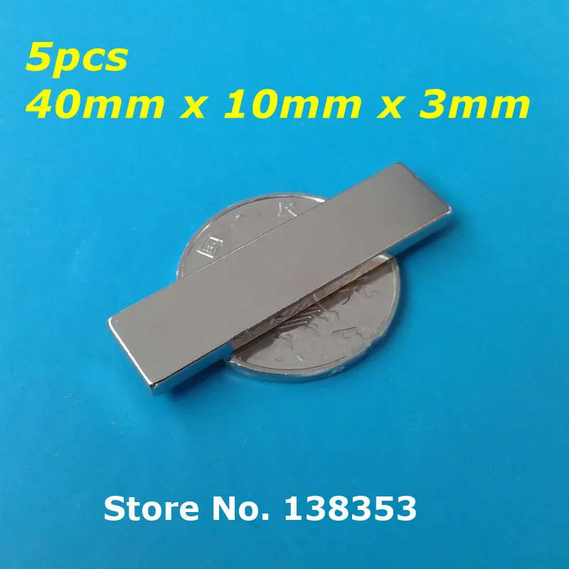 5pcs Bulk Super Strong Neodymium Rectangle Block 40mm x 10mm x 3mm N35 Rare Earth NdFeB