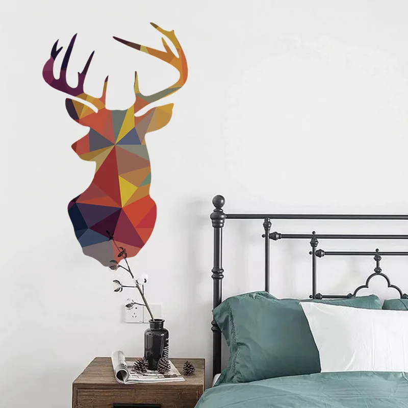 

3D geometric shape of animals Wall Sticker wolf deer bear background for home decoration Mural Art Decals wallpaper stickers