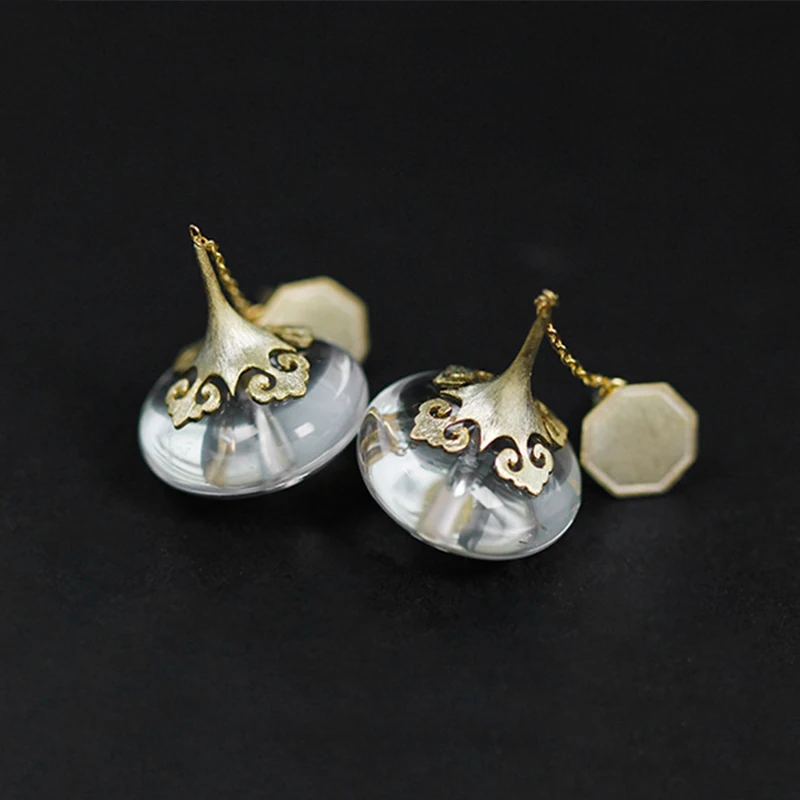 Lotus Fun Real 925 Sterling Silver Modern Chinese Style Handmade Designer Fine Jewelry Natural Crystal Drop Earrings for Women