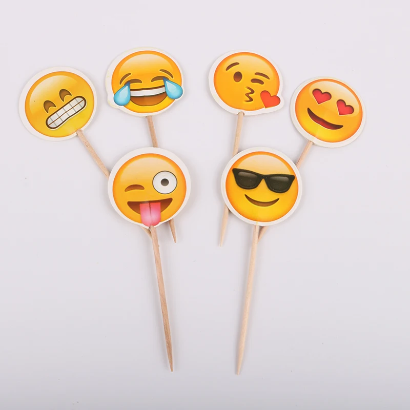 

24pcs/lot Emoji expression Theme Party Cupcake Cake Topper Cake Flags For Birthday Party Baking Decoration Supplies