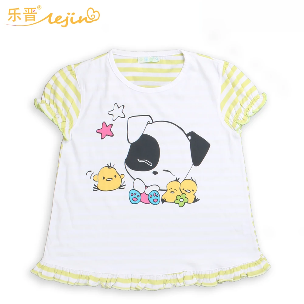 

LeJin Children Clothing Girls Shirt Blouse Summer Short Sleeves Tops Printed Kids Shirts 100% Cotton Jersey