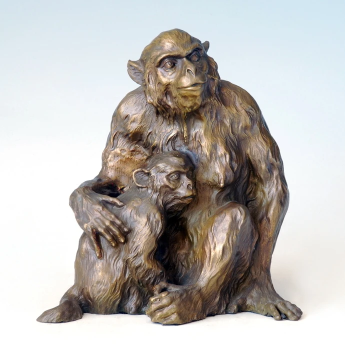 

ATLIE BRONZES Statues Bronze monkeys female monkey with her child figurines home decoration birthday gifts