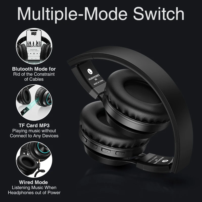 Billige B6 Drahtlose Kopfhörer Bluetooth HiFI Stereo Kopfhörer Faltbare Headset LED Licht Kopfhörer Mit HD Mic Für Handy Tv tablet