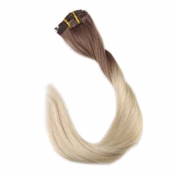 Broche Completo 100% Remy Cabello Humano Balayage Pinza de Cabello en Extensiones 7Pcs 50G Color Ombre # 6B Desvaneciéndose a 613 Broche Rubio en Extensión Broche Completo 100% Remy Cabello Humano Balayage Pinza de Cabello en Extensiones 7Pcs 50G Color Ombre # 6B Desvaneciéndose a 613 Broche Rubio en Extensión