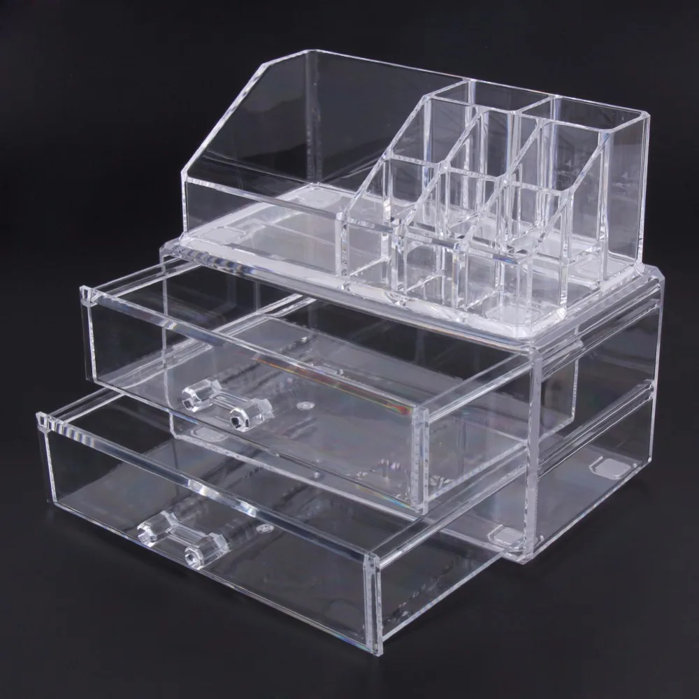 Transparent Desk Makeup Organizer Acrylic Cosmetic Storage Case Two ...