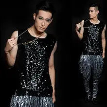 Серебряные блестки круглый воротник для певицы для сцены черный мужской жилет мужской пуловер брендовая мужская одежда сексуальный танк 1 camisetas regatas