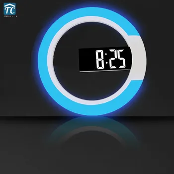 

Wall Clock Led Mirror Hollow Round Digital Rgb Hanging Alarm Clocks Temperature Living Room 12 Inch Seven Light Color Home Decor