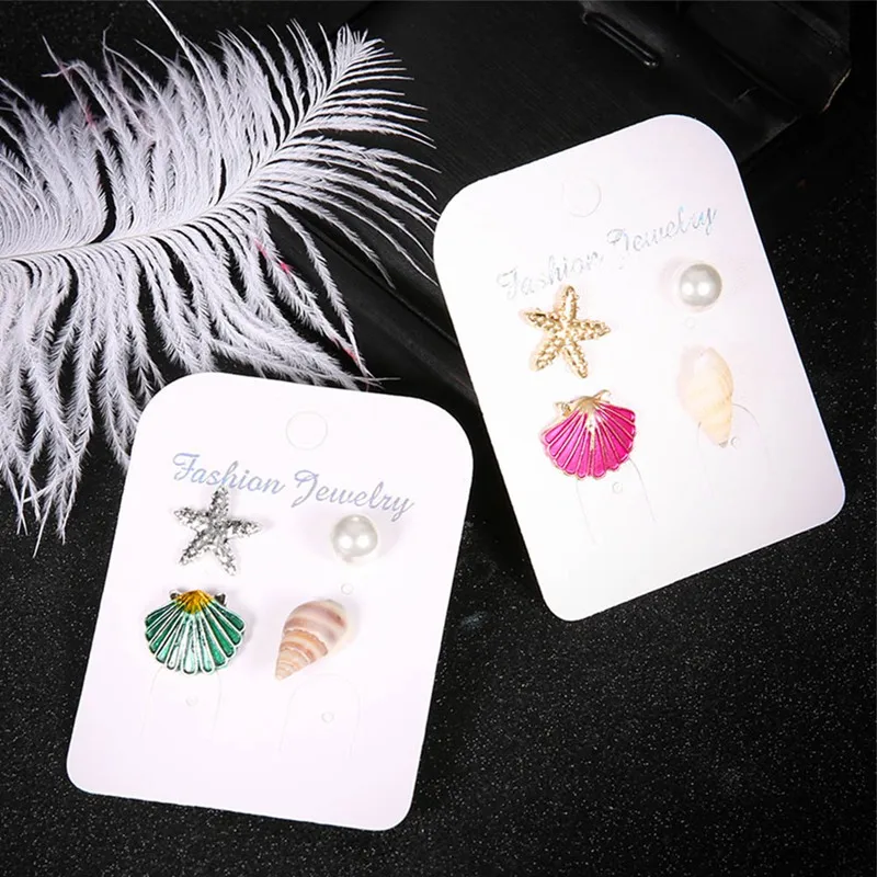 

2Pair/Set Vintage Alloy Ocean Style Conch Shell and Starfish Simulated Pearl Conch Earrings Ear Stud Wedding Party Brincos Gift