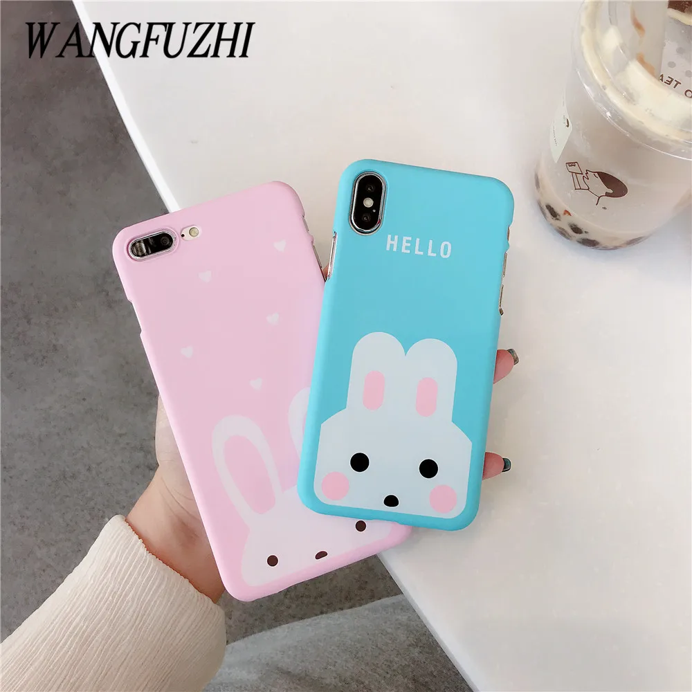 WANGFUZHI чехол для iPhone X 8 7 6 S плюс мультфильм милый кролик полуобернутый матовая