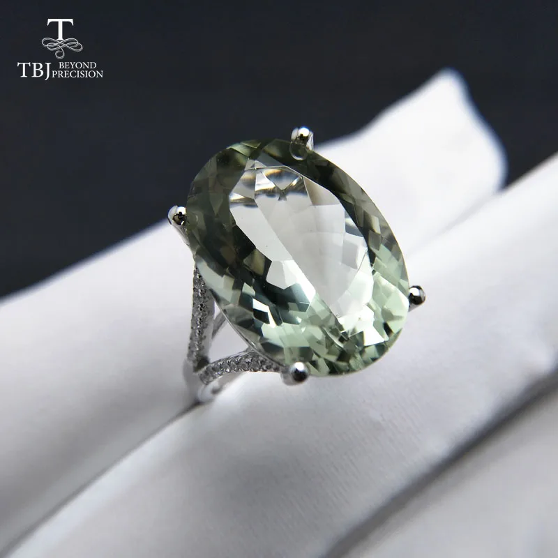 TBJBig 11ct green amethyst Ring oval cut13*18 gemstone ring in 925 sterling silver gemstone jewelry for girls with gift box Fine Jewelry