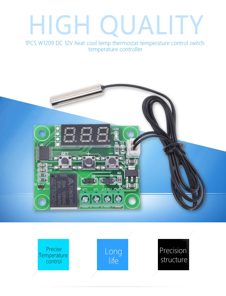 W1209 DC 12V LED Digital Thermostat Temperature Control Thermometer Thermo Controller Switch Module+ NTC Sensor