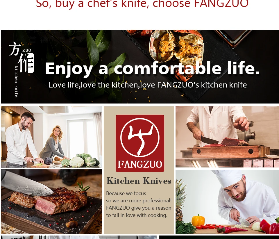 FANGZUO 10 ''кухонные ножи шеф-повара из нержавеющей стали 3 слоя 440C ядро клада Сталь G10 ручка высокого качества овощной нож для мяса