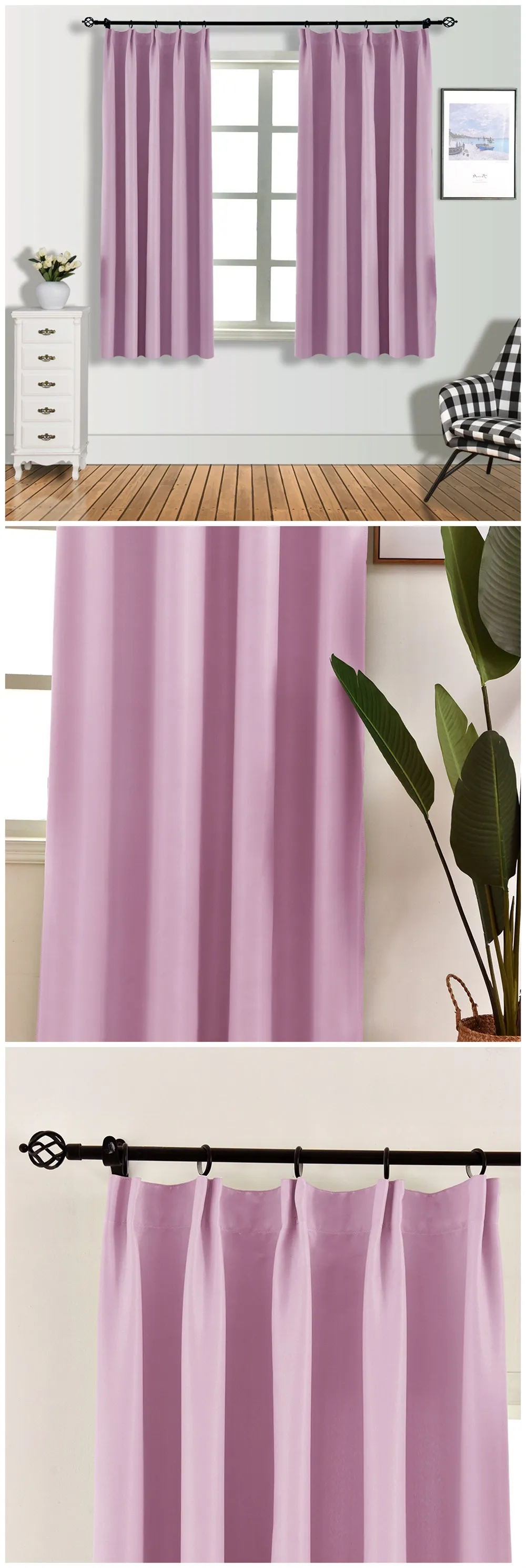 LOZUJOJU Short Drops Solid Design All Match Curtains High Shading Curtains Living Room Kitchen Window Tape Style Fabric Pastoral (6)