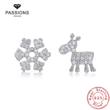 

Hot Sale Fashion Snow Flake And Deer Stud Earrings Christmas Gift 925 Sterling Silver Cubic Zirconia Ear Stud For Women Jewelry