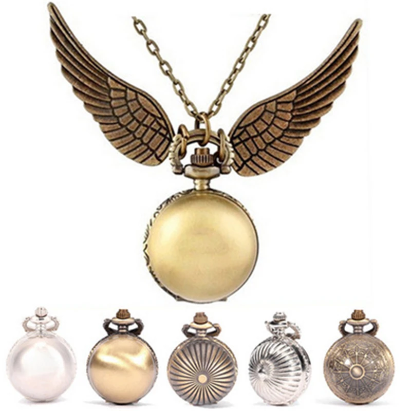 [New] Harrys Potter Golden Wings Snitch Toy Watch Quartz Pocket Watch Necklace Quidditch Balls Snitch Necklace Toys Fly Thief