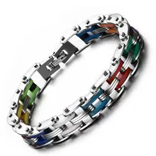 Рождественские подарки красочные силиконовые нержавеющей стали Мотоцикл Байкер браслет-цепочка Для женщин Для мужчин Модные украшения браслет 10.5 мм 8.5''