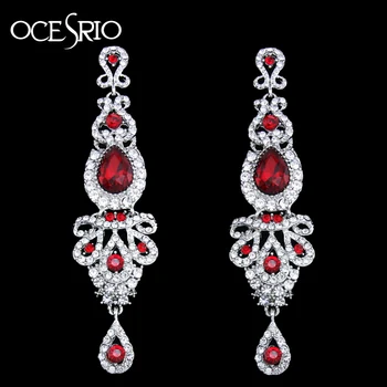 

OCESRIO Luxury Long Red Earrings for Wedding Women Crystal Big Earrings with Stones Fashion jewelry pendientes mujer ers-h41