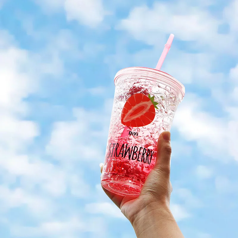 Summer Cold Drink Cup Conveniently Double Creative Lidded Plastic Cups