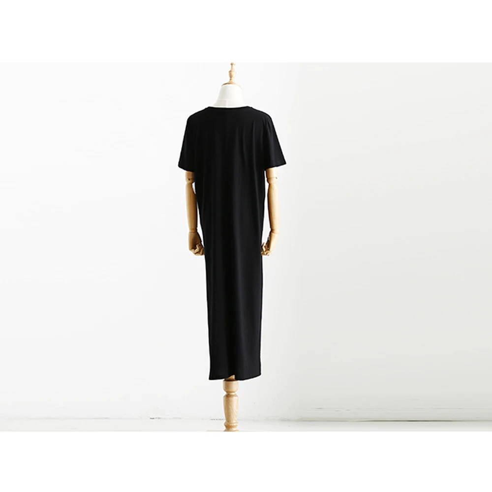 Макси платье-футболка женская летняя пляжная повседневная сексуальная Бохо элегантная винтажная повязка облегающее Черное длинное раздельное платье V419