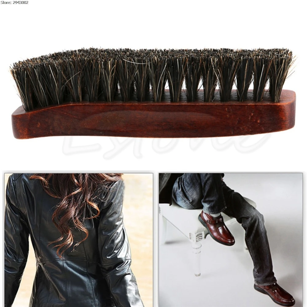 Horse Hair Professional Shoe Shine Polish Buffing Brush Wooden New