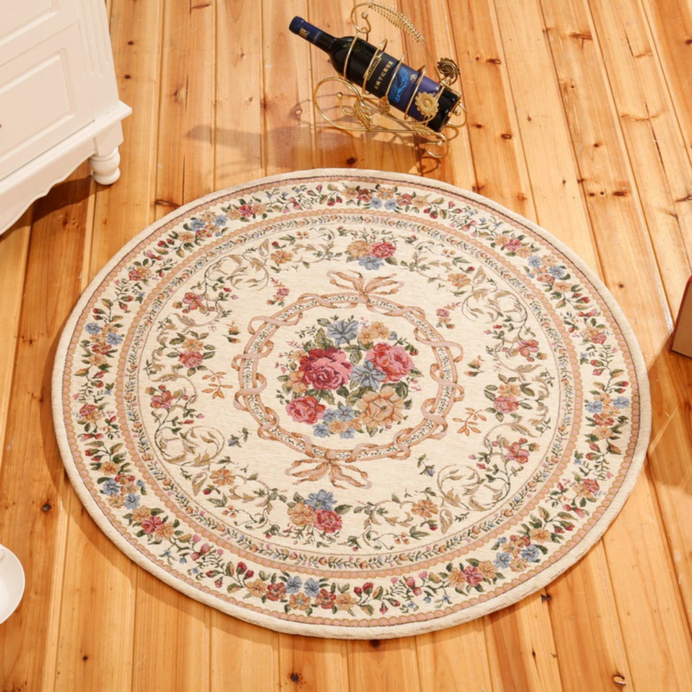 Image Multi Color European Style Flower Printing Non slip Round Area Rug and Carpets Bedroom in Living Room Coffee Table Carpet