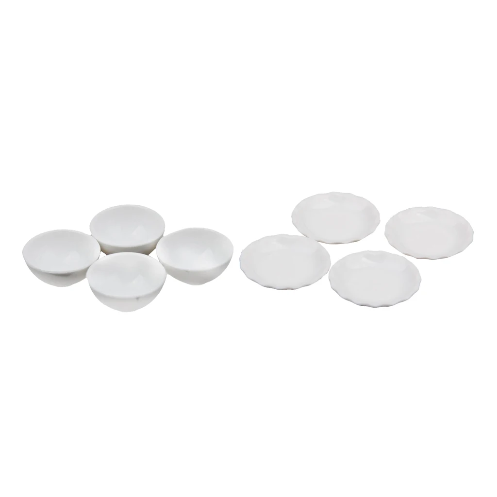 Set of 8pcs 1/12 Dollhouse Miniature White Bowls Dishes Plate Tableware Kit  with smooth surface  for your dollhouse