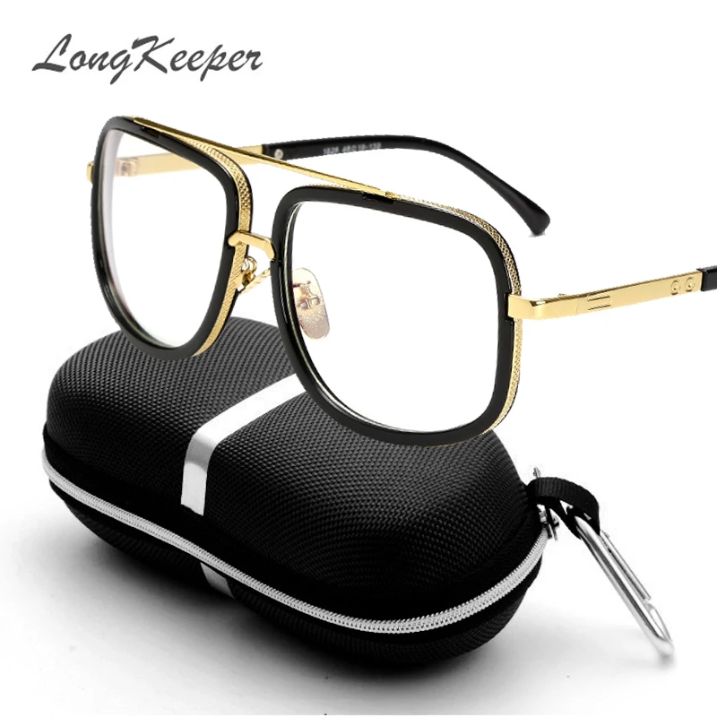 LongKeeper модный квадратный Для мужчин солнцезащитные очки Брендовая дизайнерская обувь золотого цвета, металлическая оправа Gafas, градиентные линзы солнцезащитных очков для Для мужчин с Чехол - Цвет линз: black white