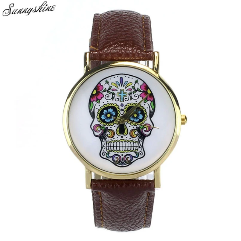 

Hot Women Men Watches  Punk Skull Analog Clock Leather Band Quartz Wrist Watch wholesale