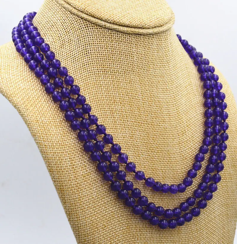 

New charming 3 rows 6mm amethyst beads Necklace 17-19 " amethyst Clasp AAA