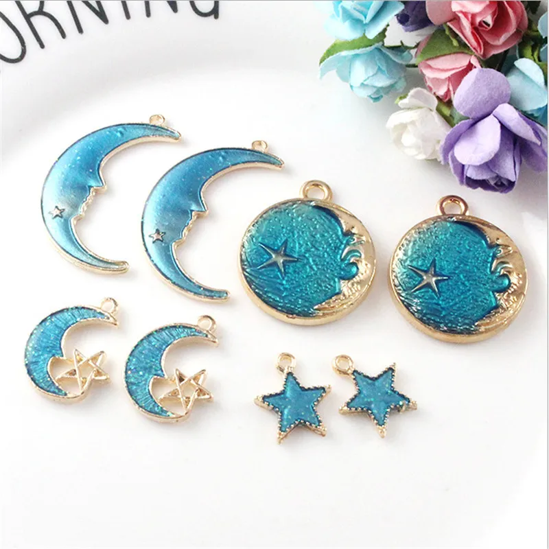 

5pcs/lot copper connectors charms for earrings diy jewelry making accessories blue moon star metal beads pendants necklace