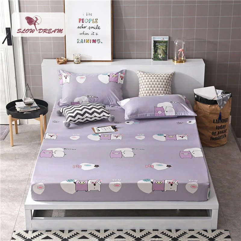 

Slowdream 1PCS Cartoon Bed Fitted Sheet Corner Bed Linen Euro Polyester On Elastic Band Rubber Bed Sheet Double Single Size