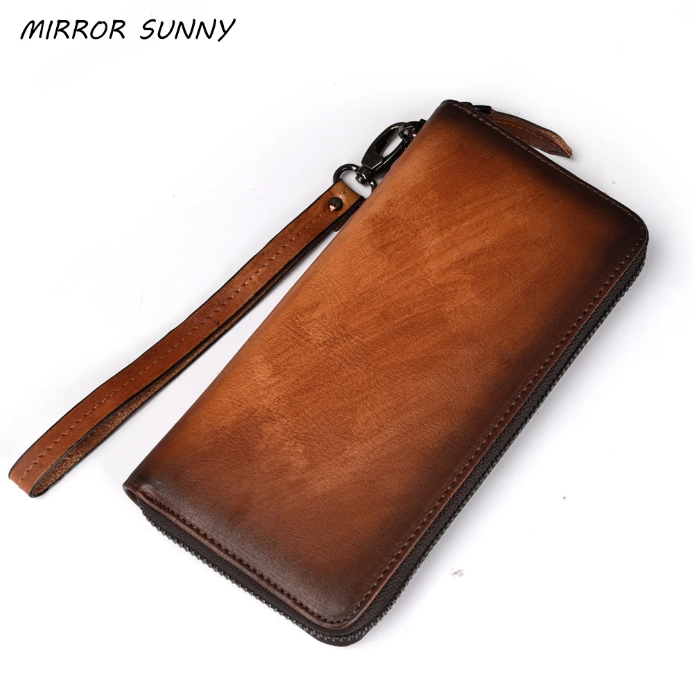 Retro Real Leather Men Women RFID ID Wallet Long Business Clutch Mobile Wallet