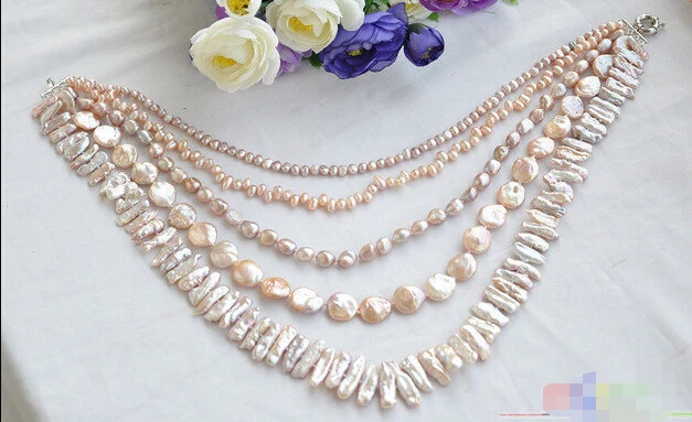 

HOT## Wholesale > P4449 5row 20" LAVENDER BAROQUE RICE BIWA COIN FRESHWATER pearl necklace