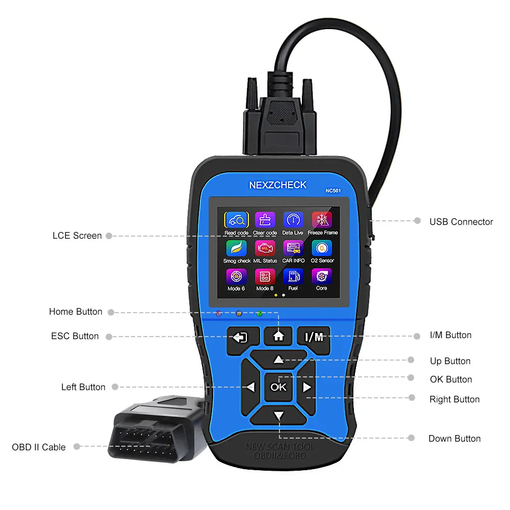 HUMZOR NexzCheck NC501 OBD2 EOBD сканер для универсальных транспортных средств считыватель кодов диагностический инструмент Улучшенный OBD 2 автоматический диагностический инструмент