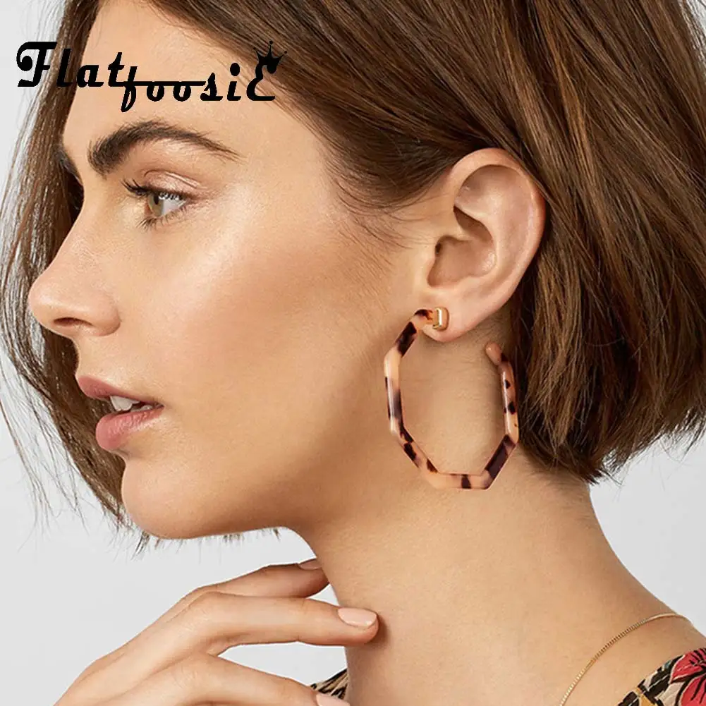 

Vintage Leopard Acetate Resin Geometric Large Polygonal Stud Earrings For Women Acrylic Tortoiseshell Pendientes Jewelry Gift