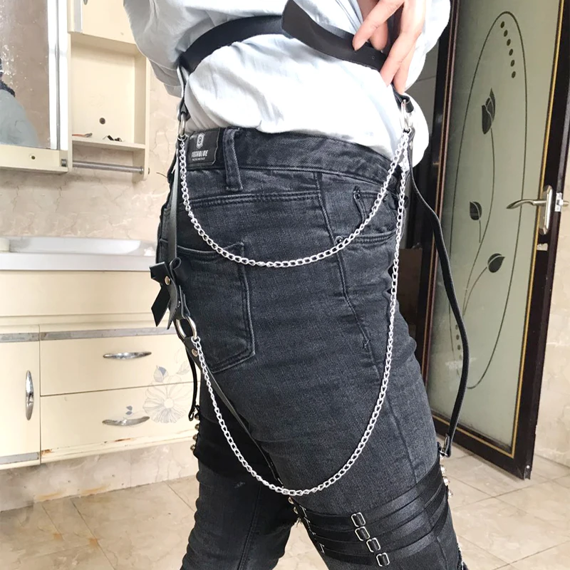 Новые модные сексуальные женские кожаные подвязки для чулок с бантиком и серебряными кисточками в стиле панк