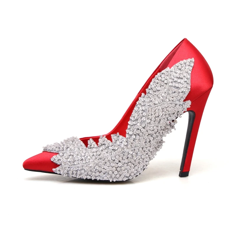 

Bling Crystal Silk Women Pumps Sexy Pointed Toe Shiny Rhinestone 11CM Thin High Heels Shoes Elegant Wedding Party Shoes Woman