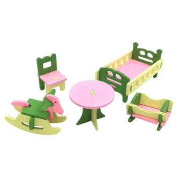 

1 set/5pcs Baby Wooden Dollhouse Furniture Dolls House Miniature Child Play Toys Gifts